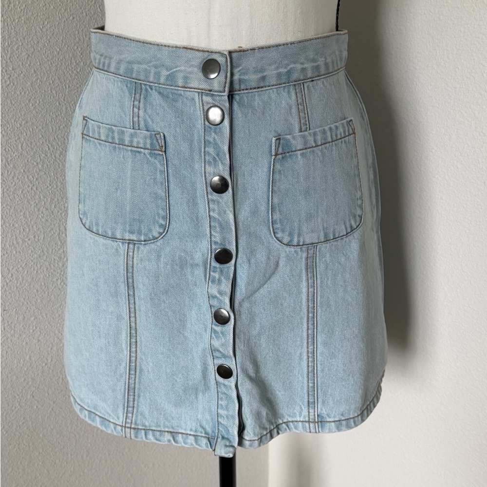 BDG Light Blue Snap-Front Mini Skirt